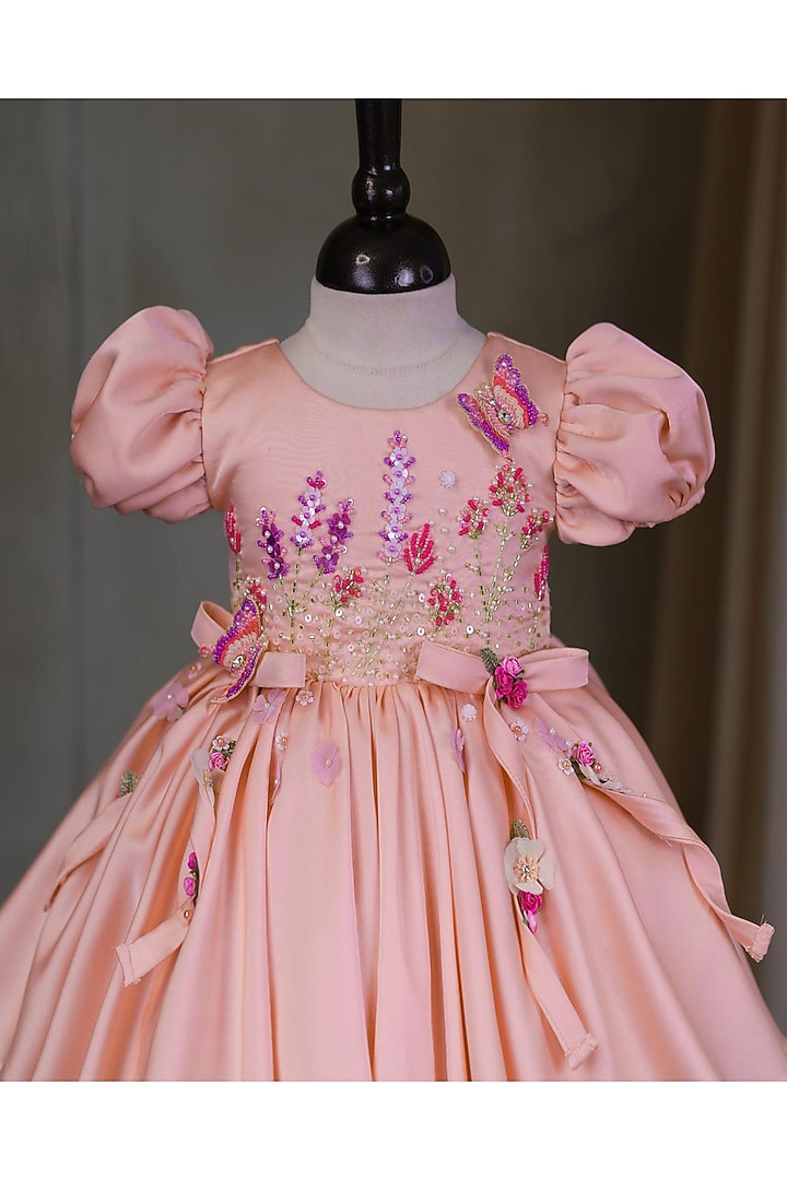 Peach Imported Satin Embroidered Dress by Li & Li Boutique at Pernia's Pop Up Shop
