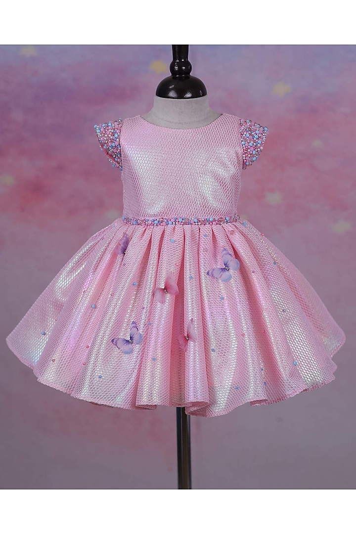 Baby Pink Galaxy Bond Embroidered Dress For Girls by Li & Li Boutique at Pernia's Pop Up Shop