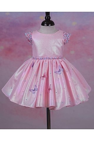 Baby Pink Galaxy Bond Embroidered Dress For Girls by Li & Li Boutique