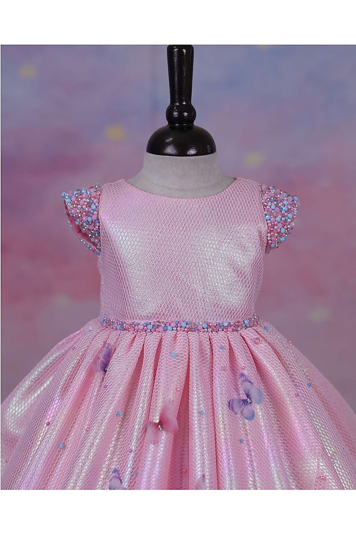 Baby Pink Galaxy Bond Embroidered Dress For Girls by Li & Li Boutique at Pernia's Pop Up Shop