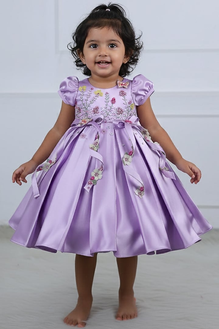 Lavender Imported Satin Embroidered Dress by Li & Li Boutique at Pernia's Pop Up Shop
