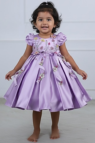 Lavender Imported Satin Embroidered Dress by Li & Li Boutique