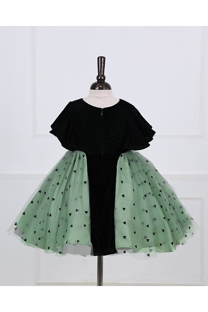 Dark Forest Green Net & Satin Embroidered Dress For Girls by Li & Li Boutique at Pernia's Pop Up Shop
