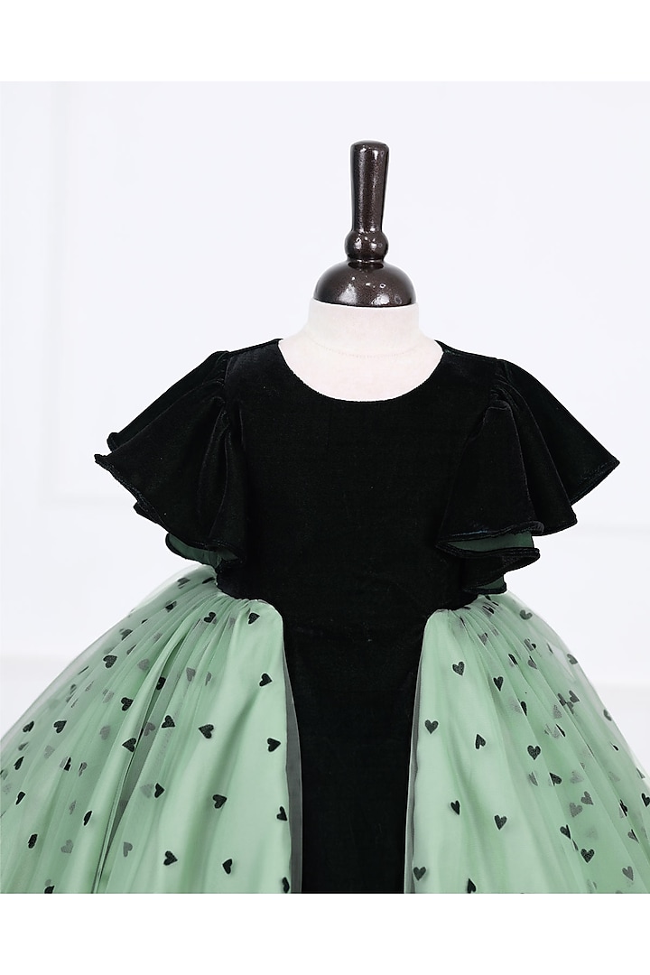 Dark Forest Green Net & Satin Embroidered Dress For Girls by Li & Li Boutique at Pernia's Pop Up Shop