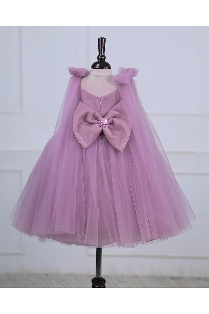 Lilac Net & Satin Embroidered Gown For Girls by Li & Li Boutique at Pernia's Pop Up Shop