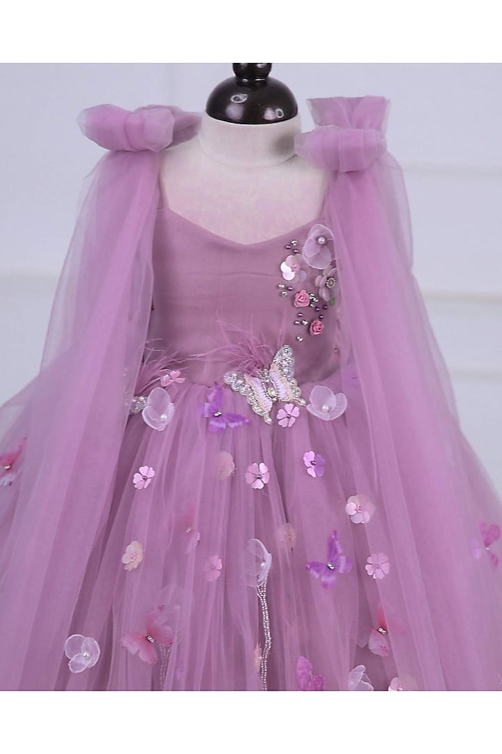 Lilac Net & Satin Embroidered Gown For Girls by Li & Li Boutique at Pernia's Pop Up Shop