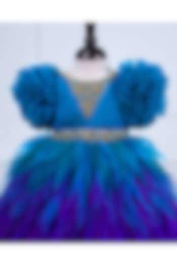 Emerald Green & Royal Blue Satin Embroidered Gown For Girls by Li & Li Boutique at Pernia's Pop Up Shop