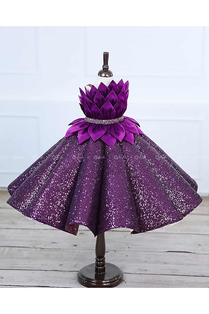 Plum Purple Sequins Embroidered Gown For Girls by Li & Li Boutique at Pernia's Pop Up Shop