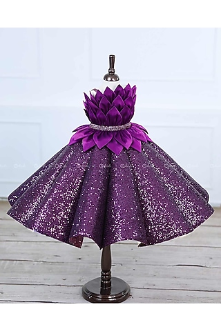 Plum Purple Sequins Embroidered Gown For Girls by Li & Li Boutique