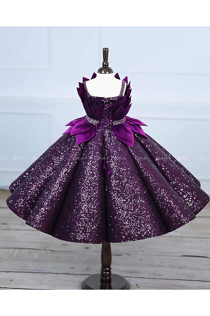 Plum Purple Sequins Embroidered Gown For Girls by Li & Li Boutique at Pernia's Pop Up Shop