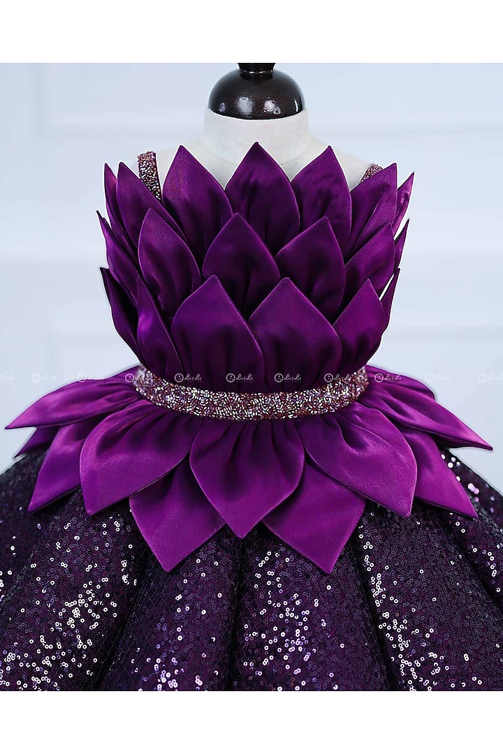 Plum Purple Sequins Embroidered Gown For Girls by Li & Li Boutique at Pernia's Pop Up Shop