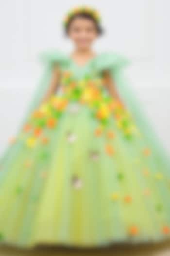 Multi-Colored Net & Satin Embroidered Dress For Girls by Li & Li Boutique at Pernia's Pop Up Shop