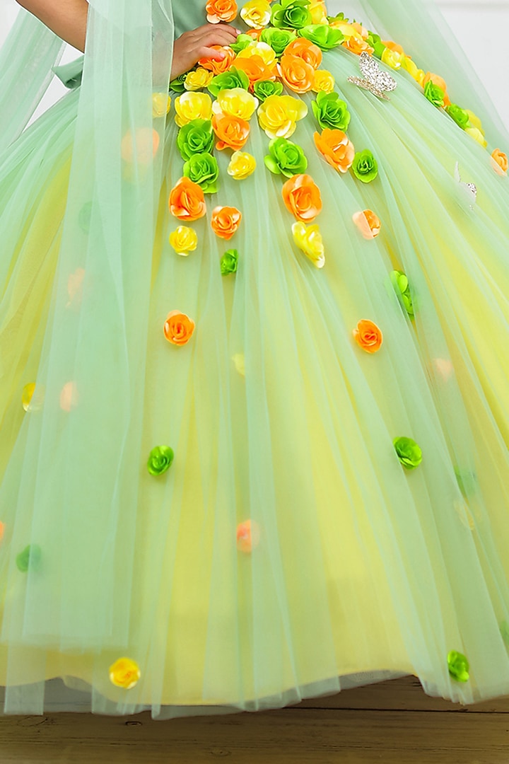 Multi-Colored Net & Satin Embroidered Dress For Girls by Li & Li Boutique at Pernia's Pop Up Shop