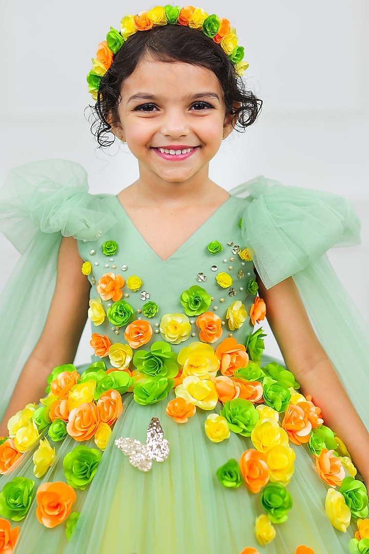 Multi-Colored Net & Satin Embroidered Dress For Girls by Li & Li Boutique at Pernia's Pop Up Shop