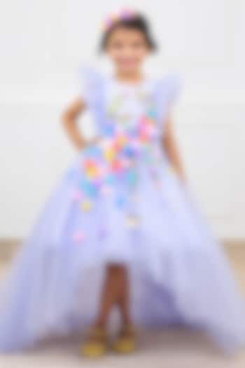 Powder Blue Net & Satin Embroidered Dress For Girls by Li & Li Boutique at Pernia's Pop Up Shop