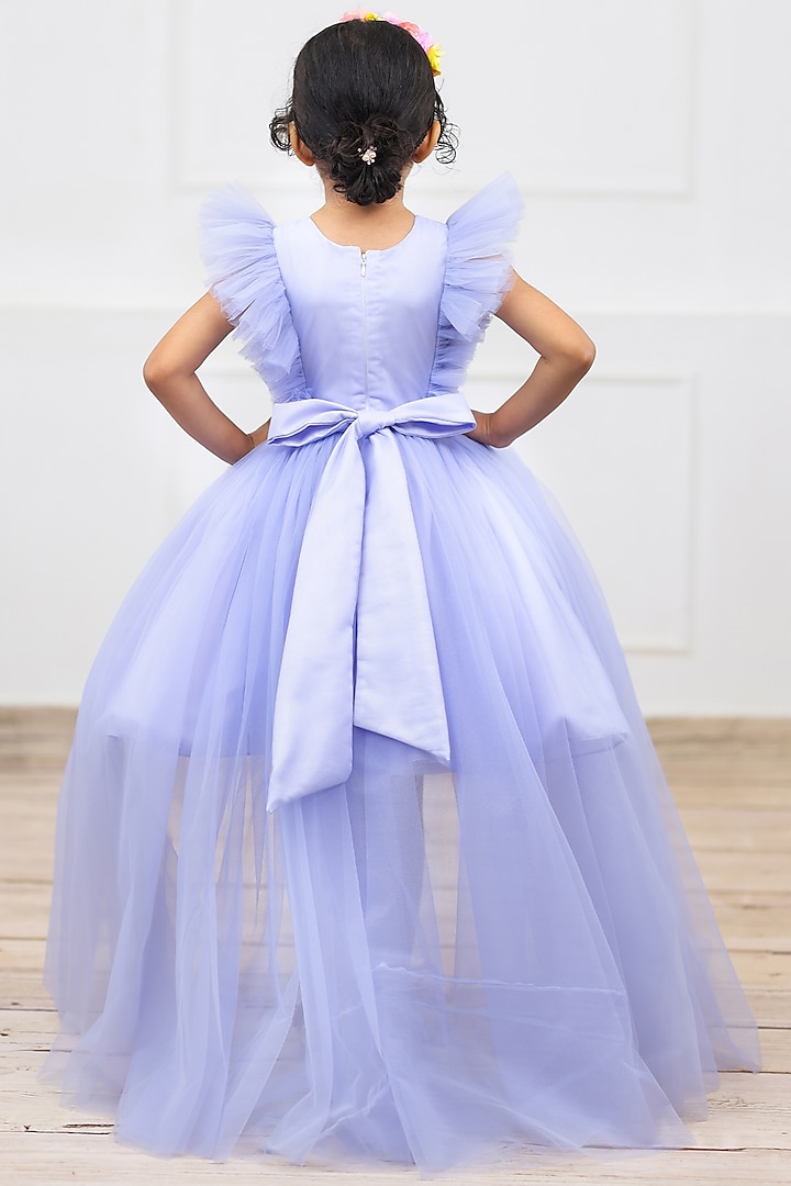 Powder Blue Net & Satin Embroidered Dress For Girls by Li & Li Boutique at Pernia's Pop Up Shop