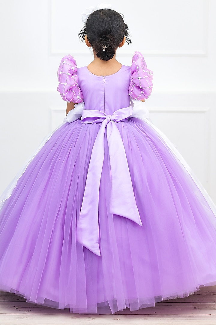 Pink Lavender Net Floral Work Gown For Girls by Li & Li Boutique at Pernia's Pop Up Shop