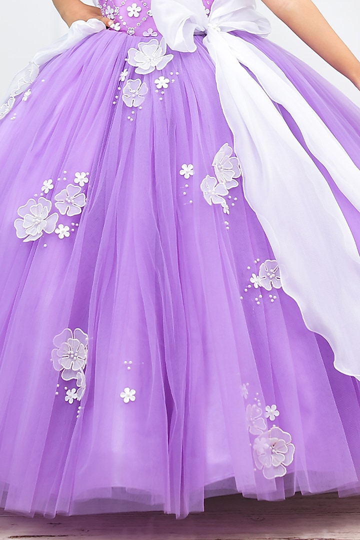 Pink Lavender Net Floral Work Gown For Girls by Li & Li Boutique at Pernia's Pop Up Shop