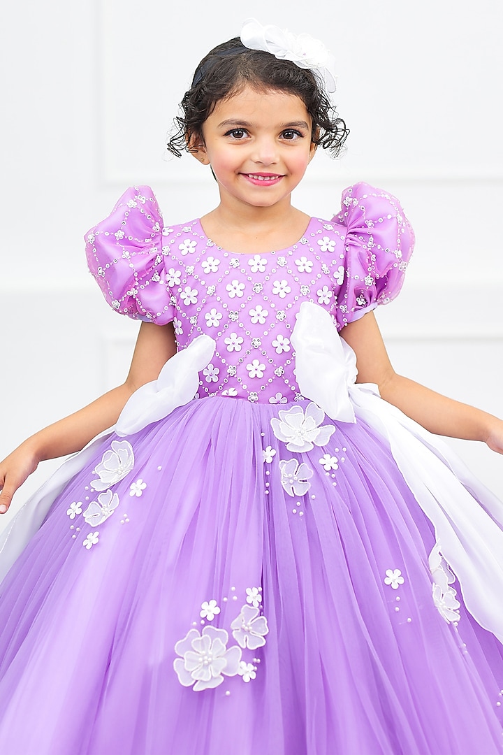 Pink Lavender Net Floral Work Gown For Girls by Li & Li Boutique at Pernia's Pop Up Shop