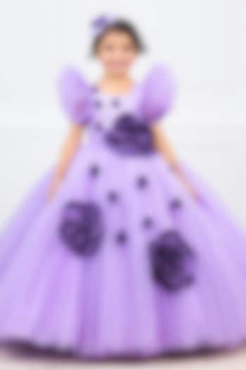 Lavender Net & Satin Embroidered Ball Gown For Girls by Li & Li Boutique at Pernia's Pop Up Shop