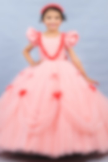 Peach Bud Net & Satin Embroidered Ball Gown by Li & Li Boutique at Pernia's Pop Up Shop