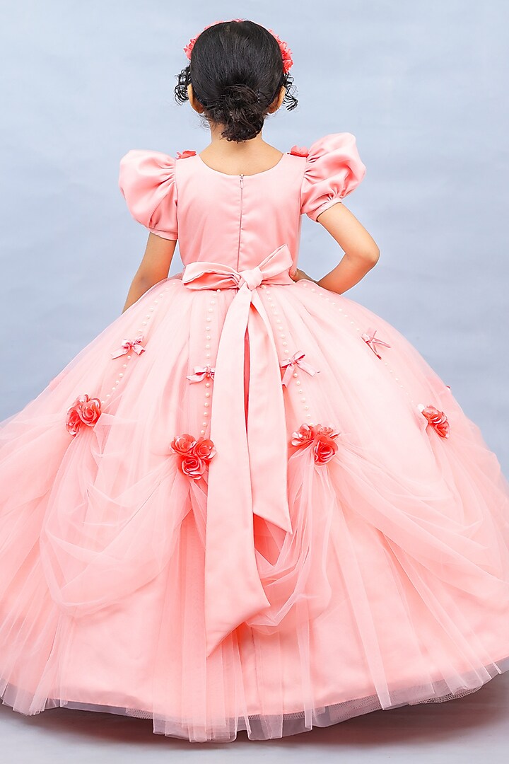Peach Bud Net & Satin Embroidered Ball Gown by Li & Li Boutique at Pernia's Pop Up Shop