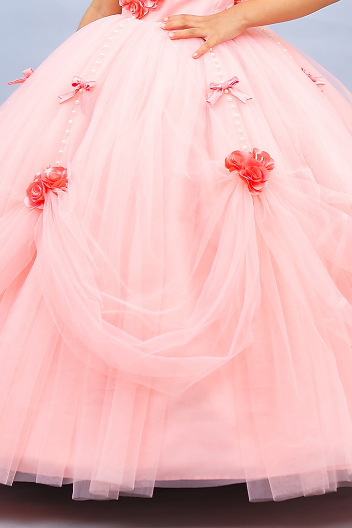 Peach Bud Net & Satin Embroidered Ball Gown by Li & Li Boutique at Pernia's Pop Up Shop