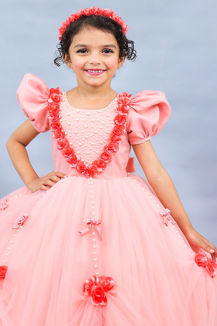 Peach Bud Net & Satin Embroidered Ball Gown by Li & Li Boutique at Pernia's Pop Up Shop
