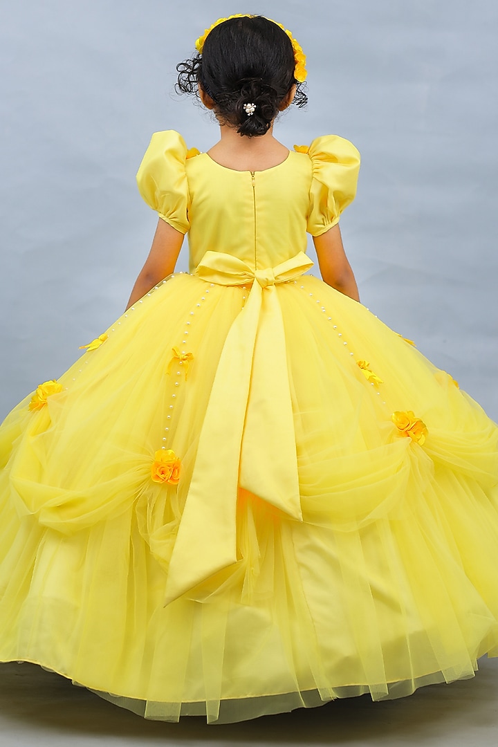 Light yellow Net & Satin Embroidered Ball Gown by Li & Li Boutique at Pernia's Pop Up Shop