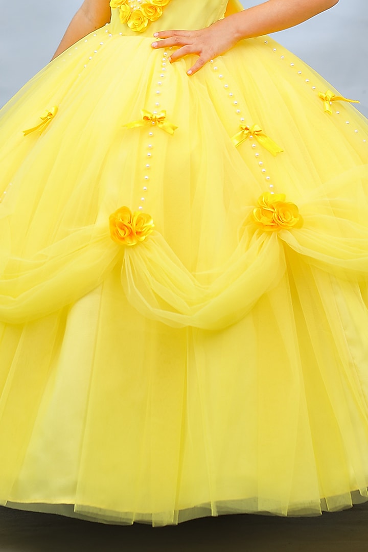 Light yellow Net & Satin Embroidered Ball Gown by Li & Li Boutique at Pernia's Pop Up Shop