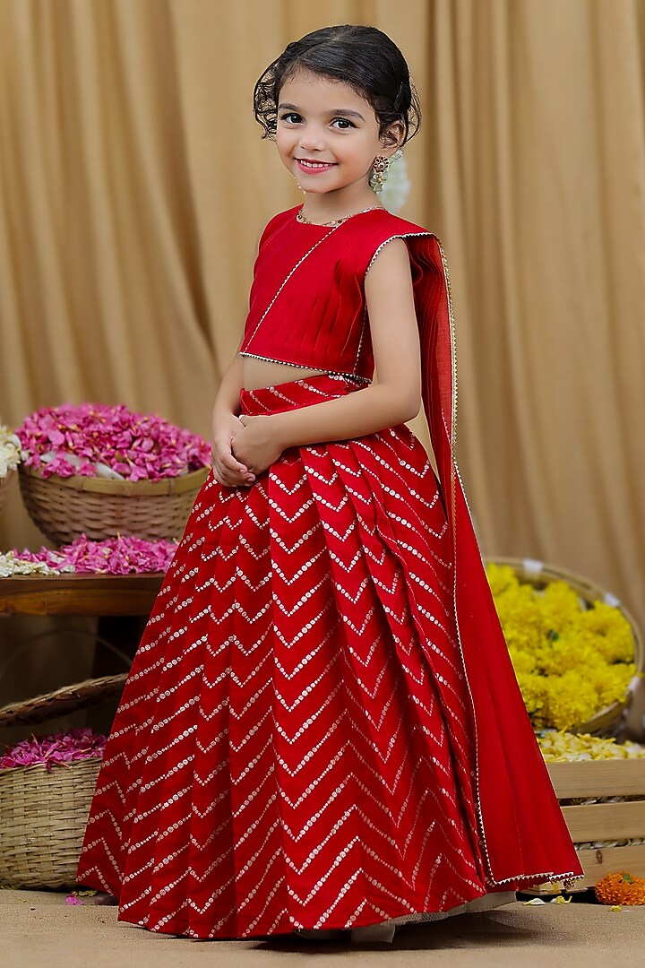 Blood Red Chanderi Cotton Zari Skirt Set by Li & Li Boutique at Pernia's Pop Up Shop