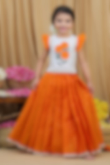 Marigold & White Zari Cotton Skirt Set For Girls by Li & Li Boutique at Pernia's Pop Up Shop