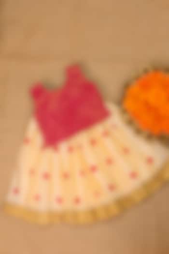 Off-White Modal Silk Polka Dot Printed Skirt Set For Girls by Li & Li Boutique at Pernia's Pop Up Shop