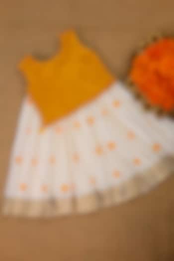 Ivory Modal Silk Handpainted Polka Dot Printed Skirt Set For Girls by Li & Li Boutique at Pernia's Pop Up Shop