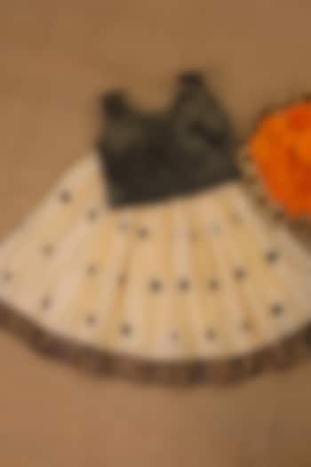 Ivory Modal Silk Polka Dot Printed Skirt Set For Girls by Li & Li Boutique at Pernia's Pop Up Shop