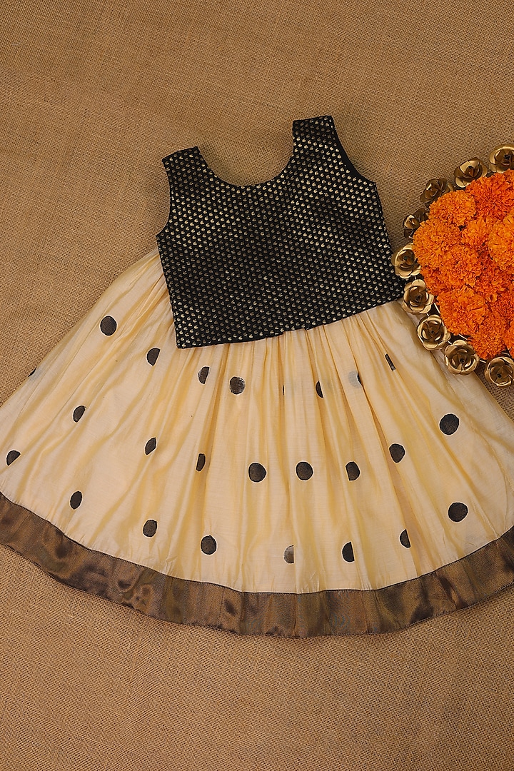 Ivory Modal Silk Polka Dot Printed Skirt Set For Girls by Li & Li Boutique at Pernia's Pop Up Shop