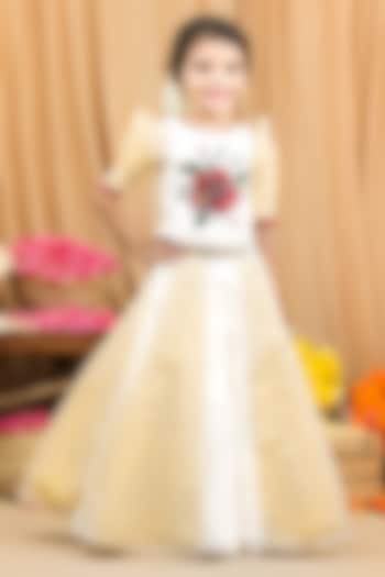 White & Ivory Cotton Skirt Set For Girls by Li & Li Boutique at Pernia's Pop Up Shop