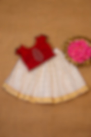 Ivory Chanderi Cotton Zari Skirt Set For Girls by Li & Li Boutique at Pernia's Pop Up Shop