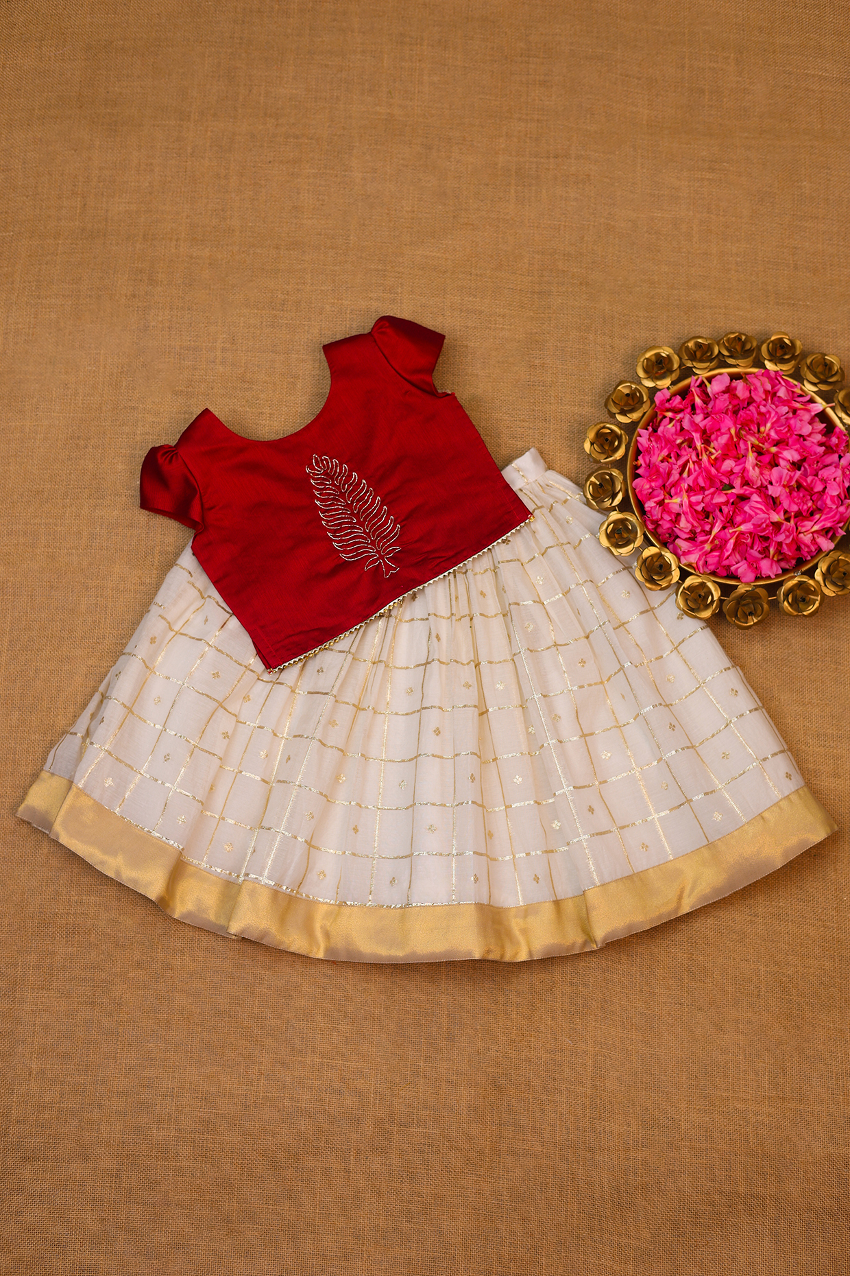Ivory Chanderi Cotton Zari Skirt Set For Girls by Li & Li Boutique at Pernia's Pop Up Shop