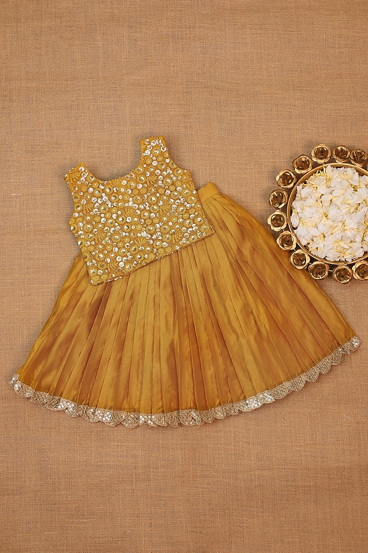 Golden Yellow Modal Silk Skirt Set For Girls by Li & Li Boutique at Pernia's Pop Up Shop