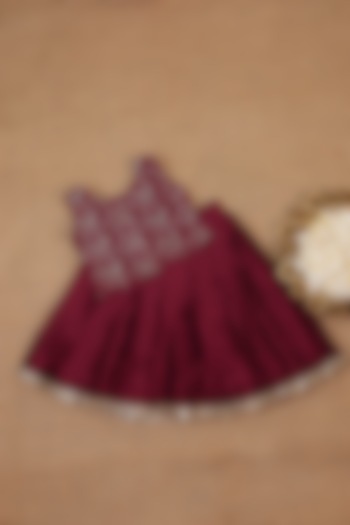 Burgundy Modal Silk Skirt Set For Girls by Li & Li Boutique at Pernia's Pop Up Shop
