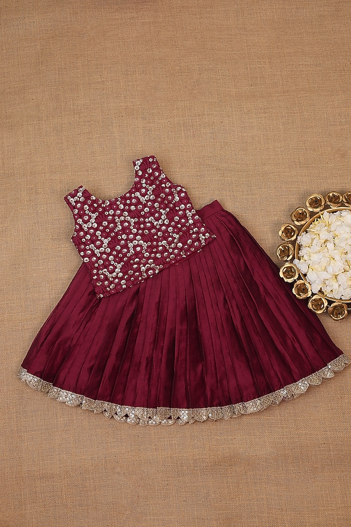 Burgundy Modal Silk Skirt Set For Girls by Li & Li Boutique at Pernia's Pop Up Shop