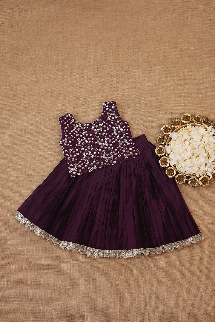 Dark Burgundy Modal Silk Skirt Set For Girls by Li & Li Boutique at Pernia's Pop Up Shop