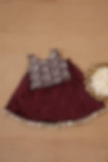 Dark Maroon Modal Silk Skirt Set For Girls by Li & Li Boutique at Pernia's Pop Up Shop