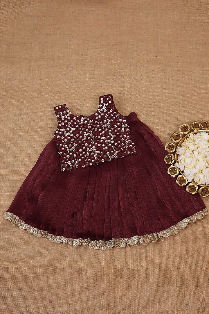 Dark Maroon Modal Silk Skirt Set For Girls by Li & Li Boutique at Pernia's Pop Up Shop