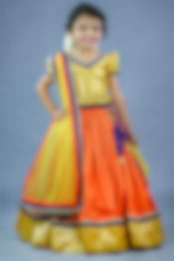 Orange Taffeta Silk Skirt Set For Girls by Li & Li Boutique at Pernia's Pop Up Shop