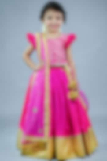 Pink Taffeta Silk Skirt Set For Girls by Li & Li Boutique at Pernia's Pop Up Shop