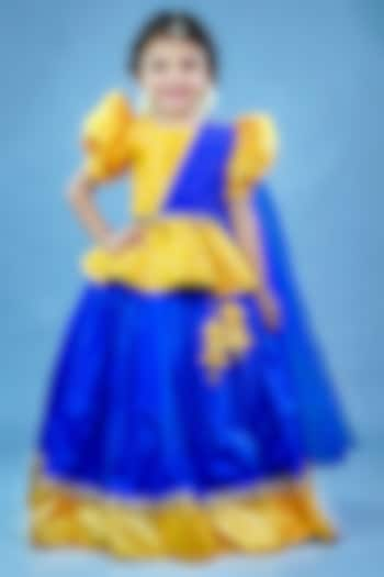 Mango Yellow & Royal Blue Taffeta Silk Skirt Set For Girls by Li & Li Boutique at Pernia's Pop Up Shop