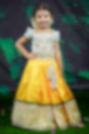 Yellow Taffeta Silk & Tissue Skirt Set For Girls by Li & Li Boutique at Pernia's Pop Up Shop