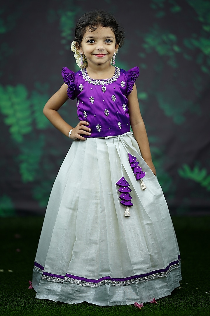 Silver Tissue Pleated Skirt Set For Girls by Li & Li Boutique at Pernia's Pop Up Shop